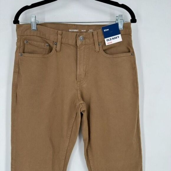 NWT Old Navy Men's High-Rise Slim Built-In Flex Pants Dark Khaki Size 30 x 32 - Picture 4 of 14